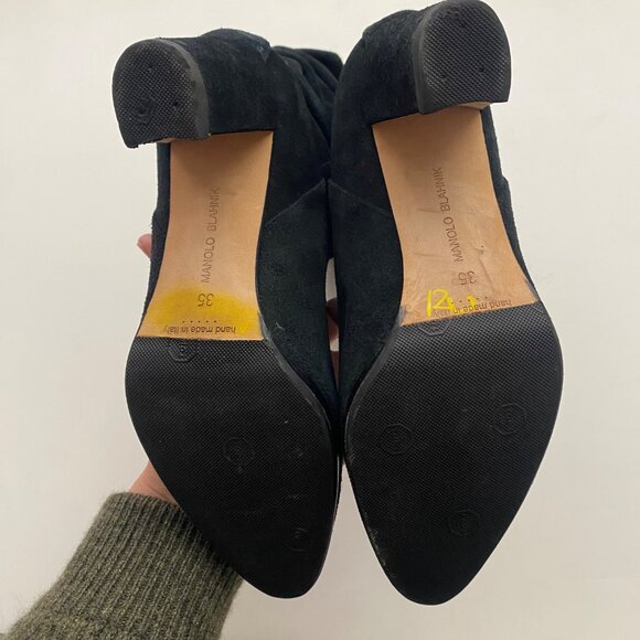 Manolo Blahnik Black Suede Boots w Heel Shoes - Picture 6 of 9